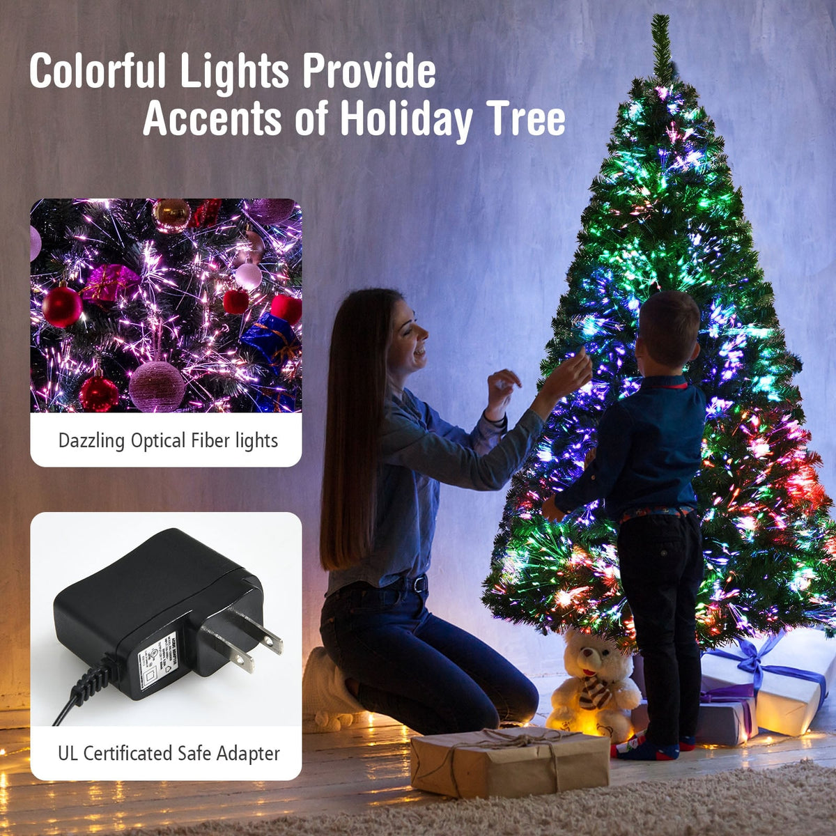 6 Feet Pre-lit Fiber Optic Artificial Christmas Tree with 617 Branch Tips-Christmas Trees-DECOROLALA