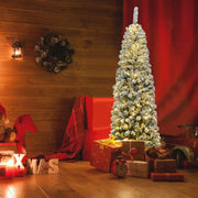 6 Feet Pre-lit Snow Flocked Artificial Pencil Christmas Tree with 250 LED Lights-Christmas Trees-DECOROLALA