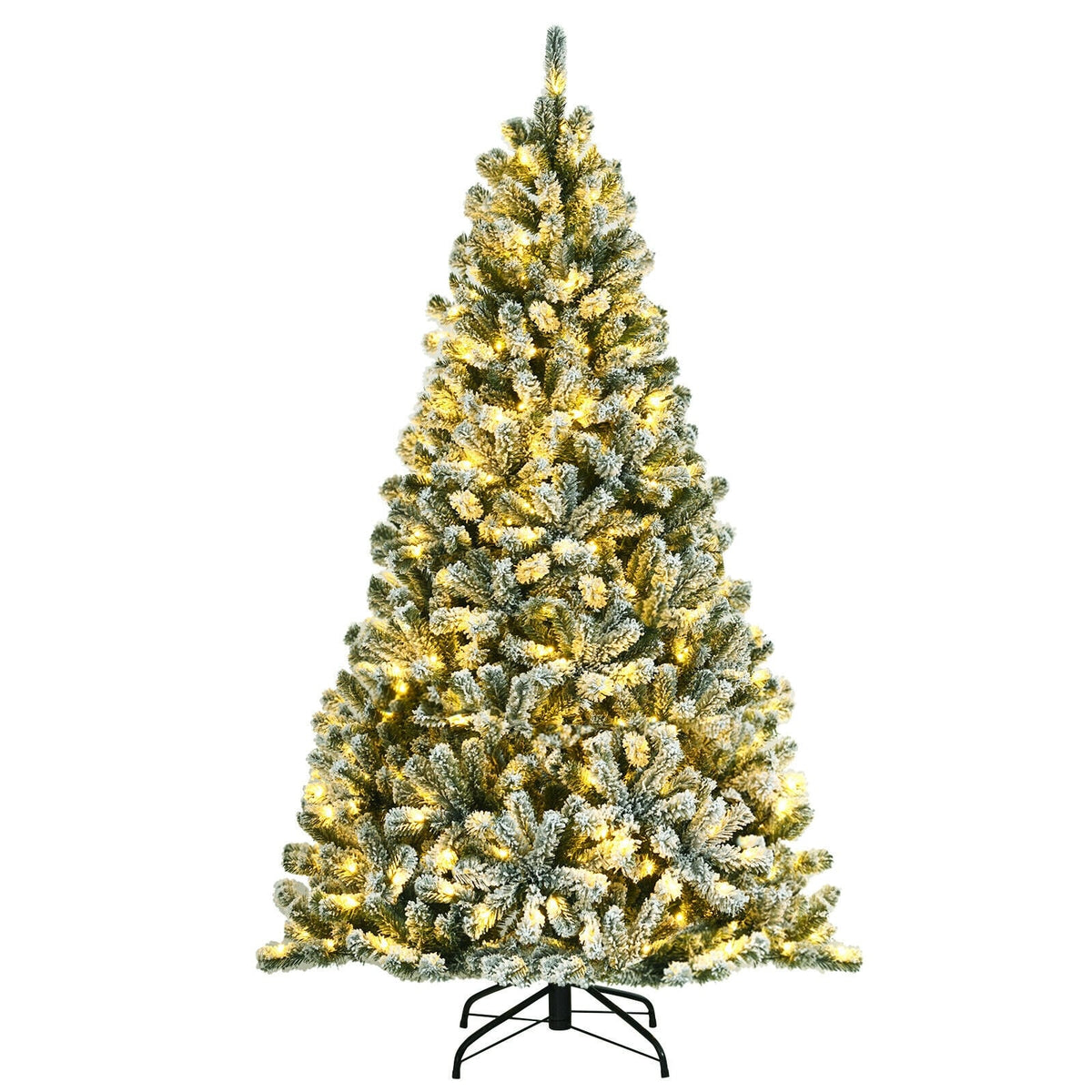 6 Feet Pre-lit Snow Flocked Hinged Christmas Tree with 928 Tips and Metal Stand-6 ft-Christmas Trees-DECOROLALA