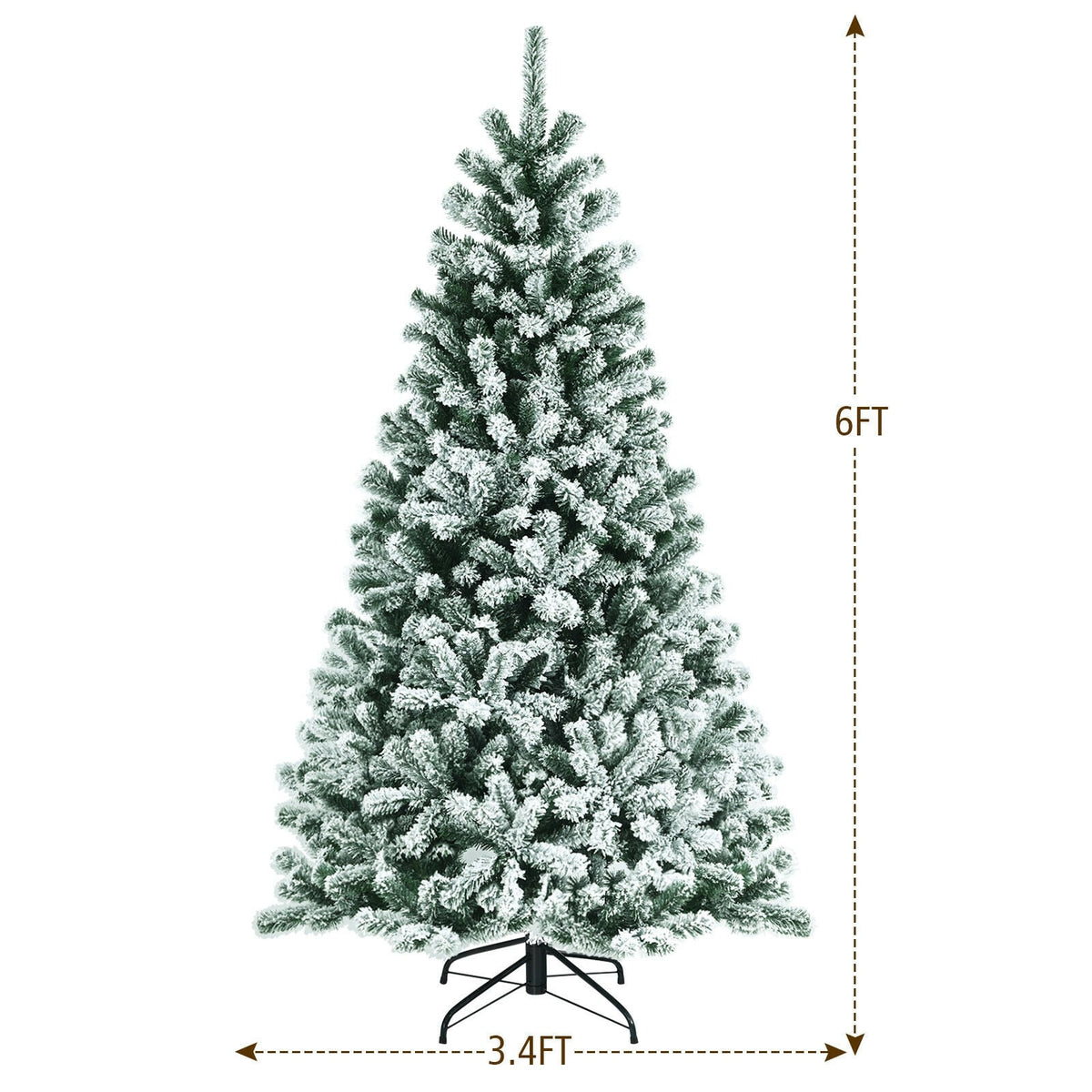 6 Feet Pre-lit Snow Flocked Hinged Christmas Tree with 928 Tips and Metal Stand-6 ft-Christmas Trees-DECOROLALA