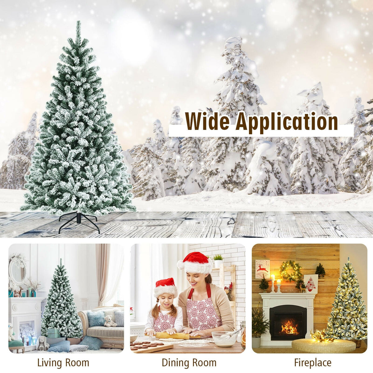 6 Feet Pre-lit Snow Flocked Hinged Christmas Tree with 928 Tips and Metal Stand-6 ft-Christmas Trees-DECOROLALA