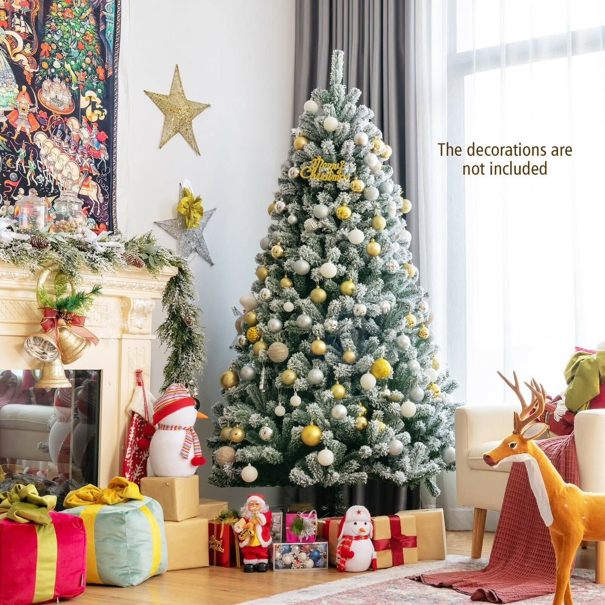 6 Feet Pre-lit Snow Flocked Hinged Christmas Tree with 928 Tips and Metal Stand-6 ft-Christmas Trees-DECOROLALA