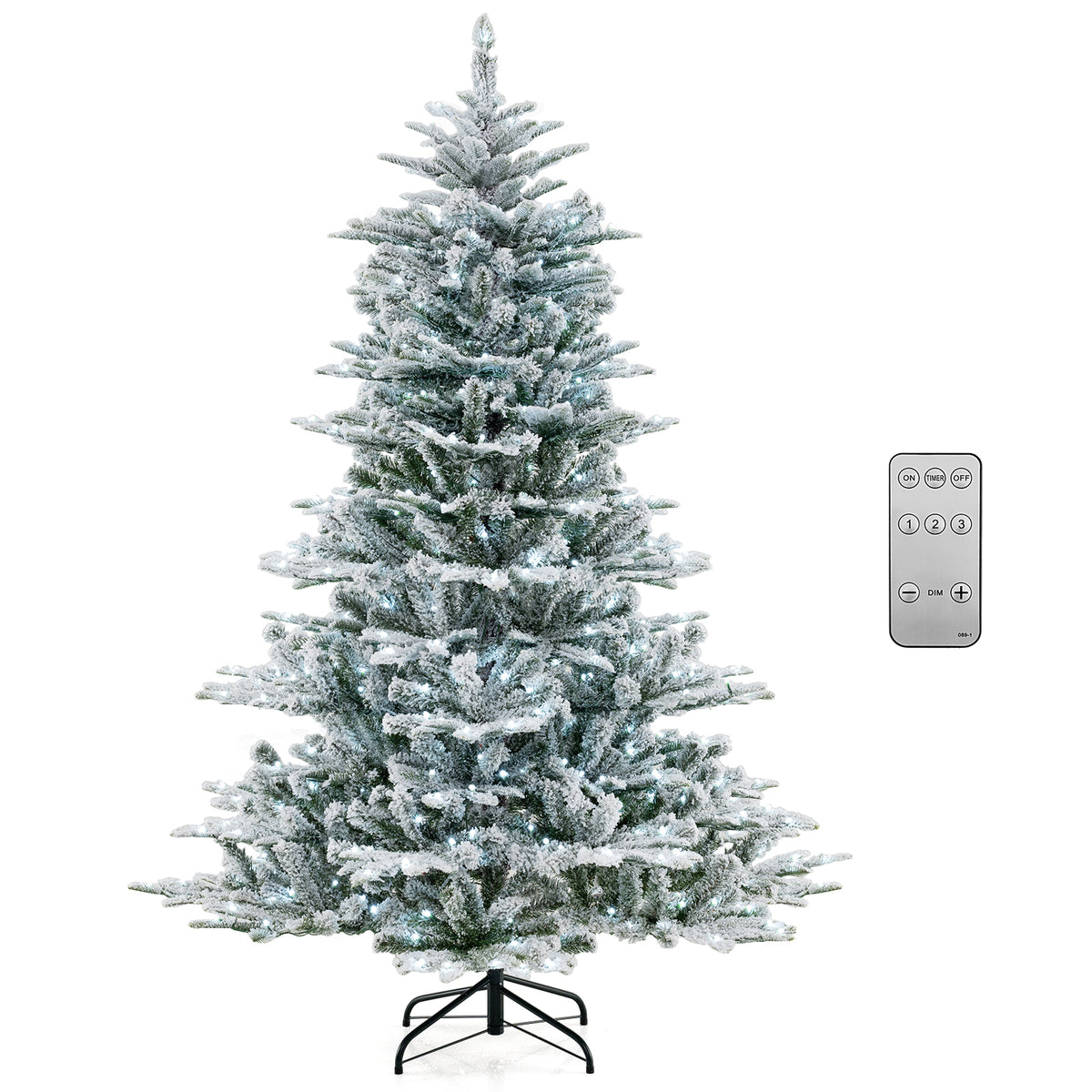 6 Feet Snow Flocked Artificial Christmas Tree with Cool White LED Lights-Christmas Trees-DECOROLALA