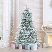 6 Feet Snow Flocked Artificial Christmas Tree with Cool White LED Lights-Christmas Trees-DECOROLALA