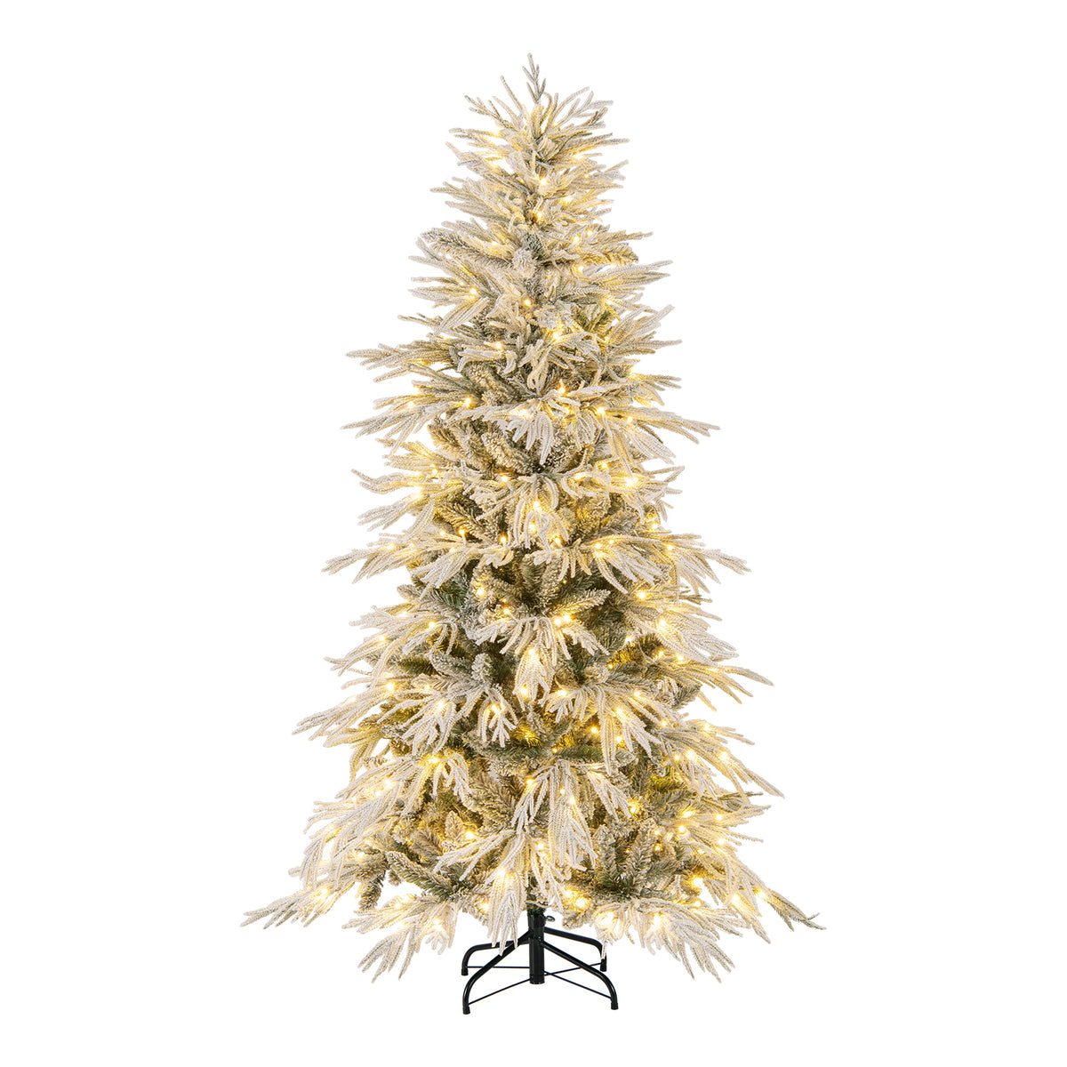 6 Feet Snow-flocked Artificial Christmas Tree Pre-lit Hinged Xmas Tree with Warm White LED Lights-Christmas Trees-DECOROLALA