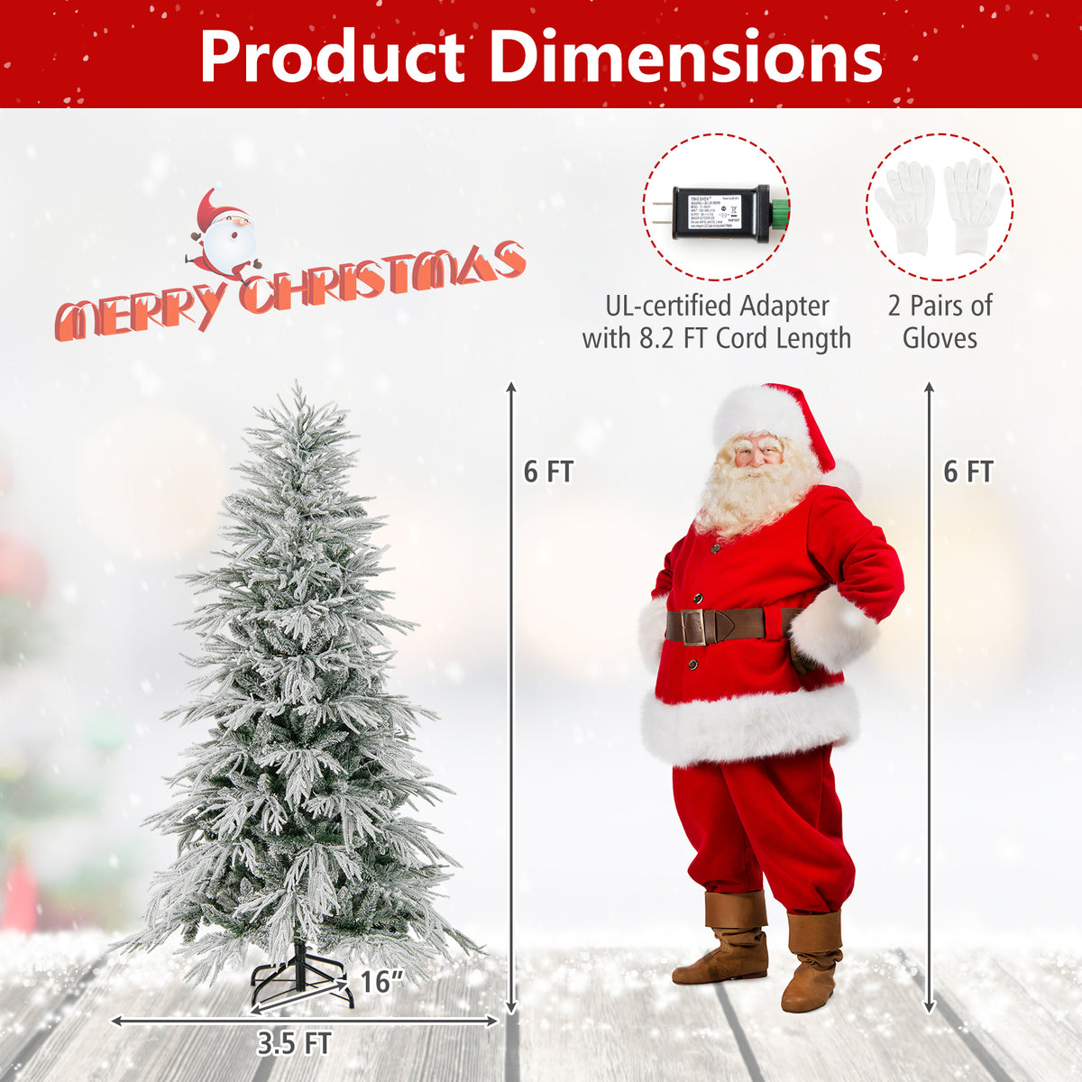 6 Feet Snow-flocked Artificial Christmas Tree Pre-lit Hinged Xmas Tree with Warm White LED Lights-Christmas Trees-DECOROLALA