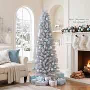 6 Feet Tinsel Tree Unlit Slim Pencil Christmas Tree-Silver with 520 Branch Tips and Folding Metal Stand-Christmas Trees-DECOROLALA