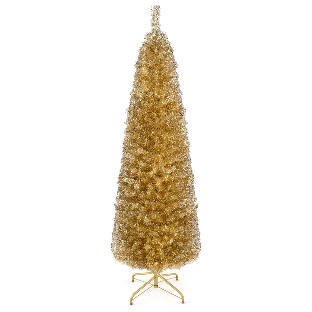 6 Feet Tinsel Tree Unlit Slim Pencil Christmas Tree-Yellow-Christmas Trees-DECOROLALA