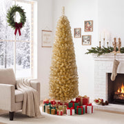 6 Feet Tinsel Tree Unlit Slim Pencil Christmas Tree-Yellow-Christmas Trees-DECOROLALA