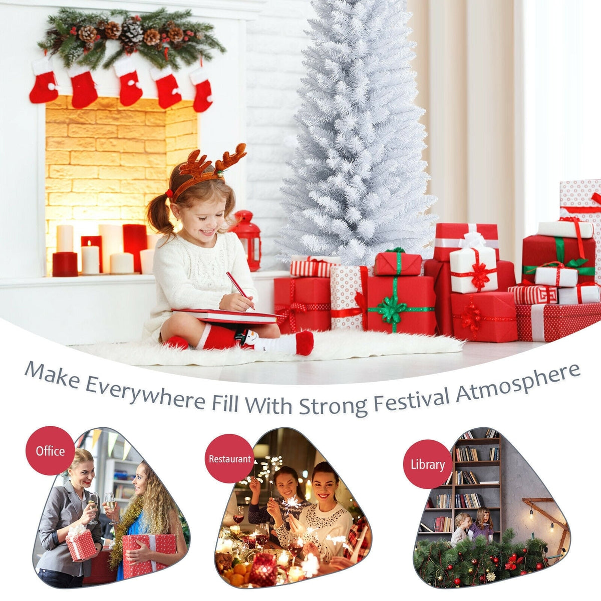 6 Feet Unlit Artificial Slim Pencil Christmas Tree with Metal Stand-Christmas Trees-DECOROLALA
