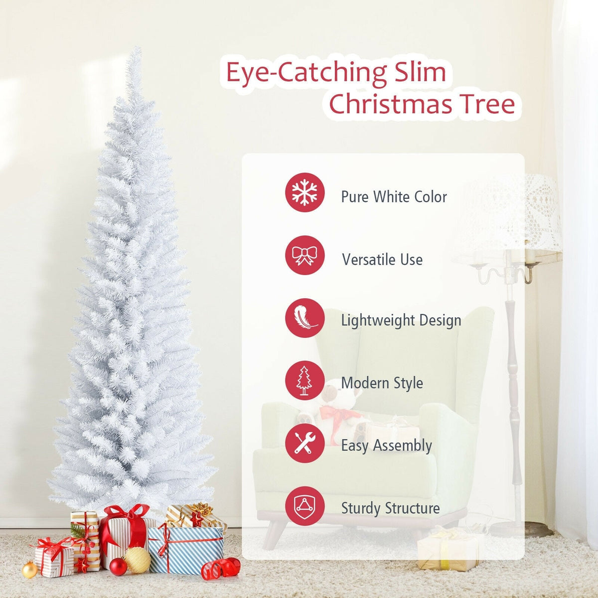 6 Feet Unlit Artificial Slim Pencil Christmas Tree with Metal Stand-Christmas Trees-DECOROLALA