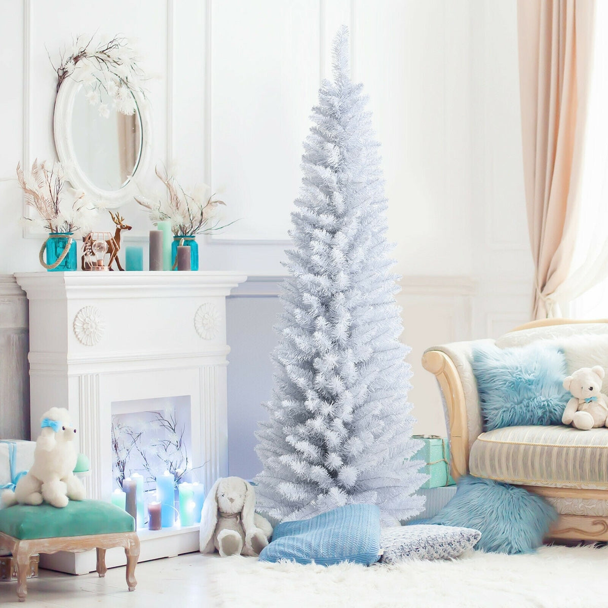 6 Feet Unlit Artificial Slim Pencil Christmas Tree with Metal Stand-Christmas Trees-DECOROLALA