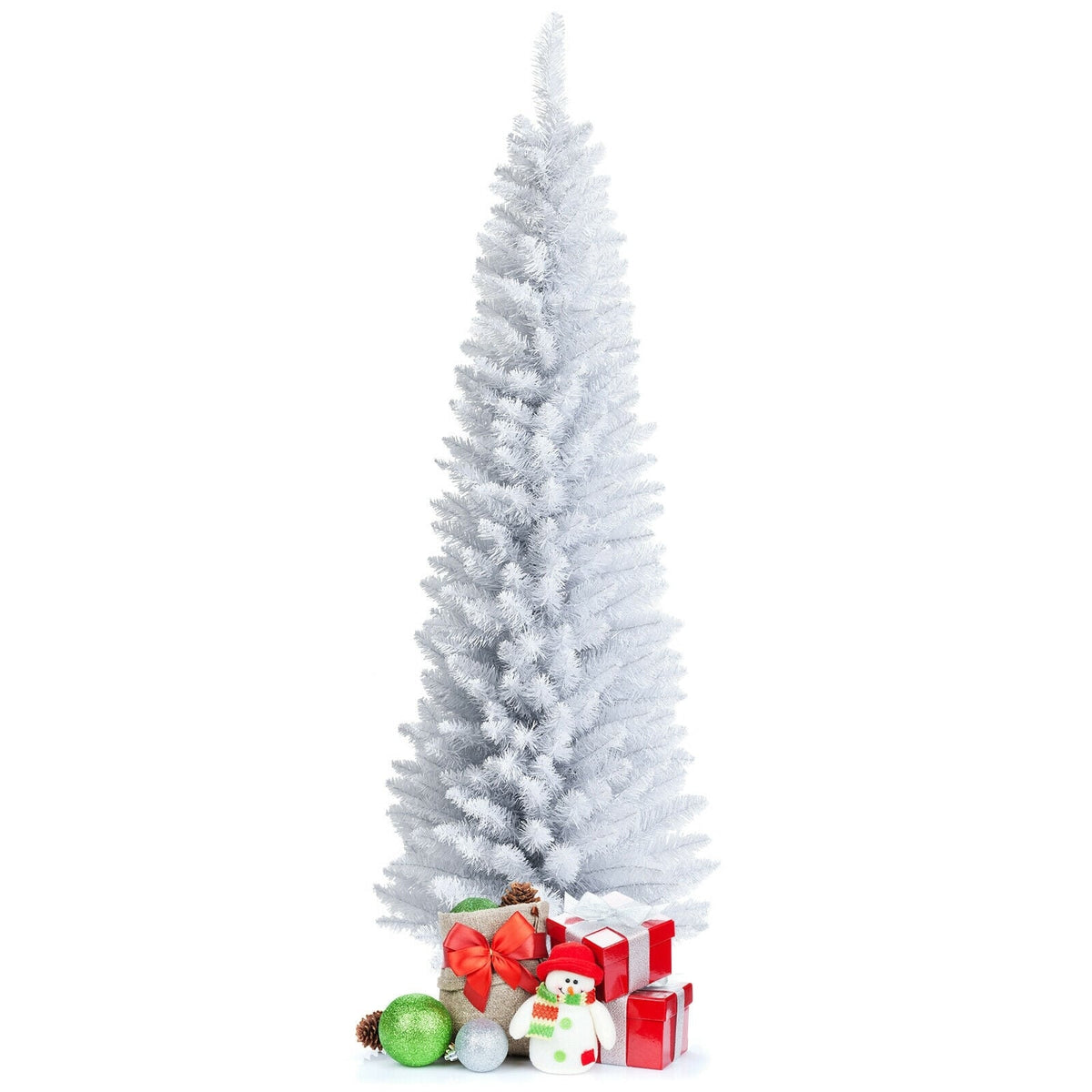 6 Feet Unlit Artificial Slim Pencil Christmas Tree with Metal Stand-Christmas Trees-DECOROLALA
