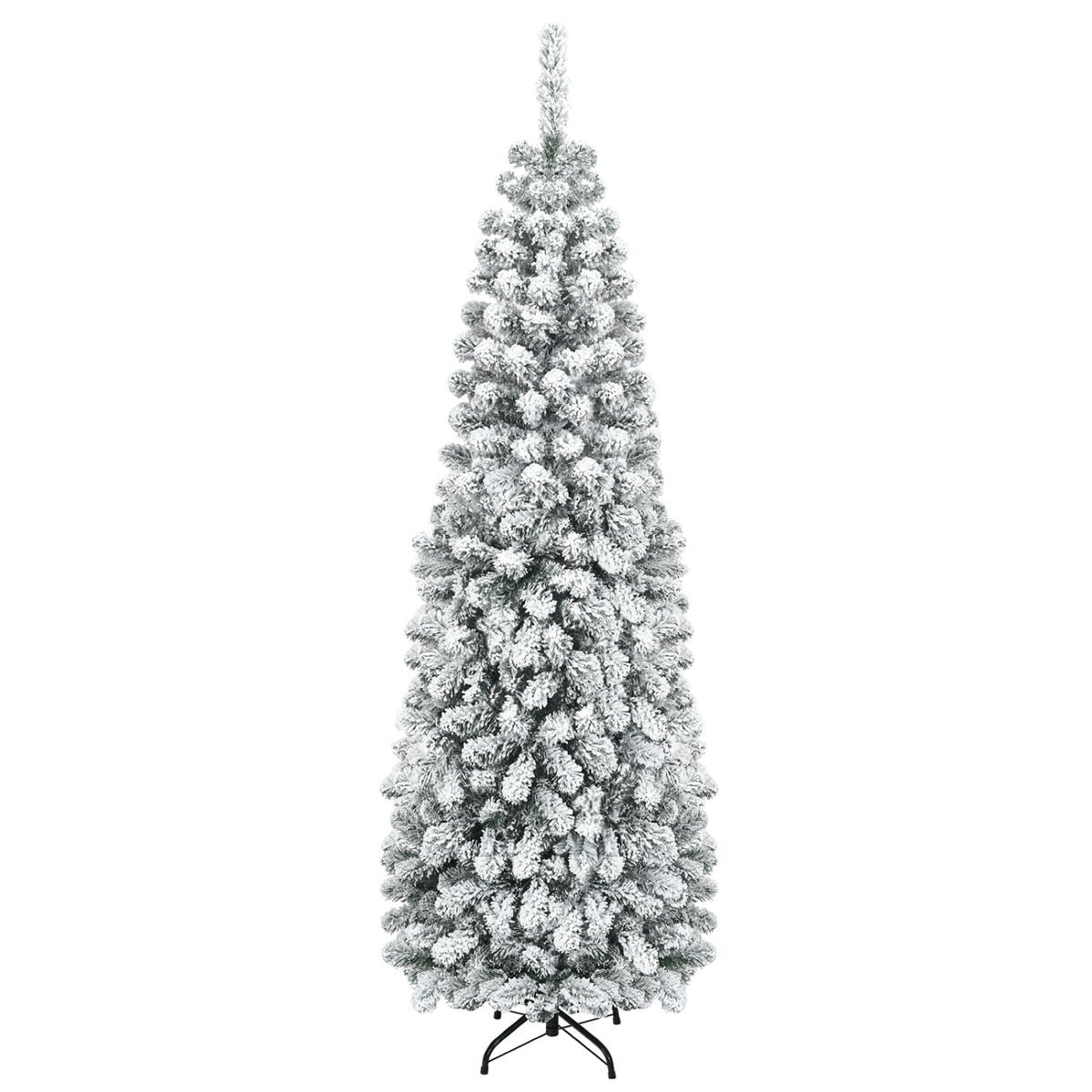 6 Feet Unlit Hinged Snow Flocked Artificial Pencil Christmas Tree with 500 Branch Tip-Christmas Trees-DECOROLALA