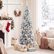 6 Feet Unlit Hinged Snow Flocked Artificial Pencil Christmas Tree with 500 Branch Tip-Christmas Trees-DECOROLALA