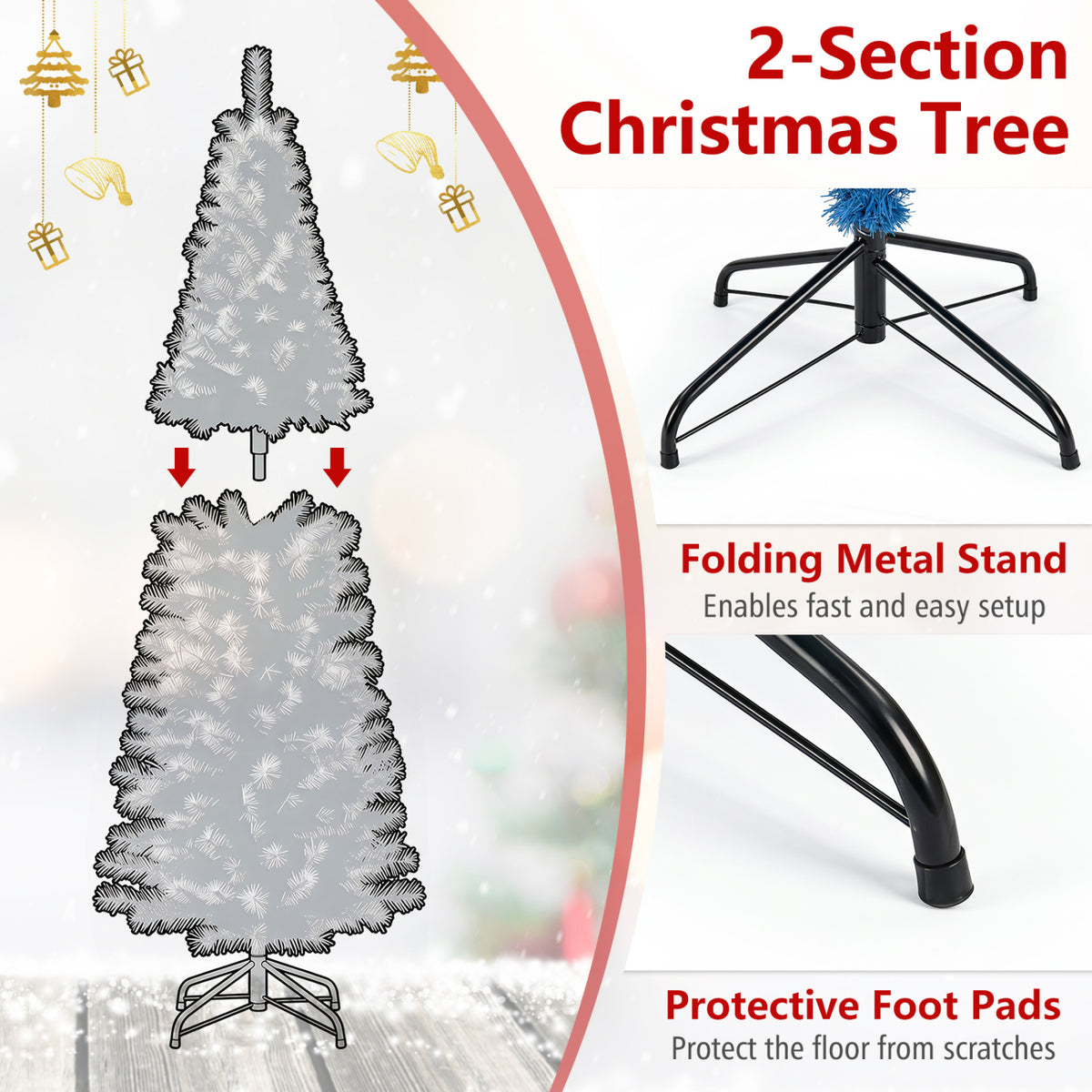 6 Feet Unlit Pencil Slim Tree Artificial Christmas Tree-Christmas Trees-DECOROLALA
