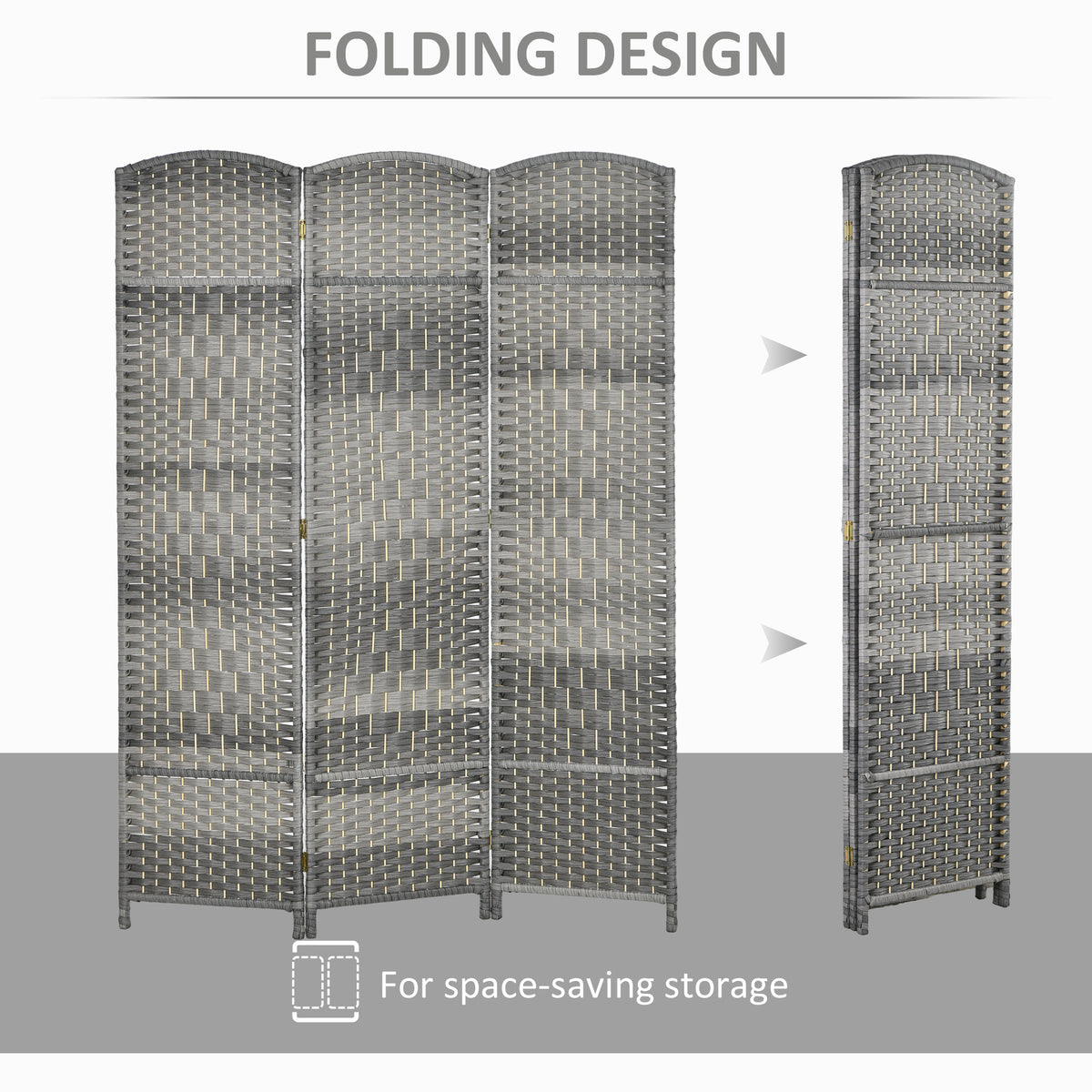 6 Ft 3-Panel Folding Room Divider - Mixed Grey Pine Wood-Home Furnishings > Living Room Furniture > Room Dividers-DECOROLALA
