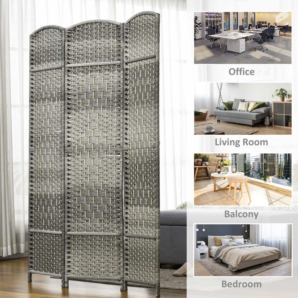 6 Ft 3-Panel Folding Room Divider - Mixed Grey Pine Wood-Home Furnishings > Living Room Furniture > Room Dividers-DECOROLALA