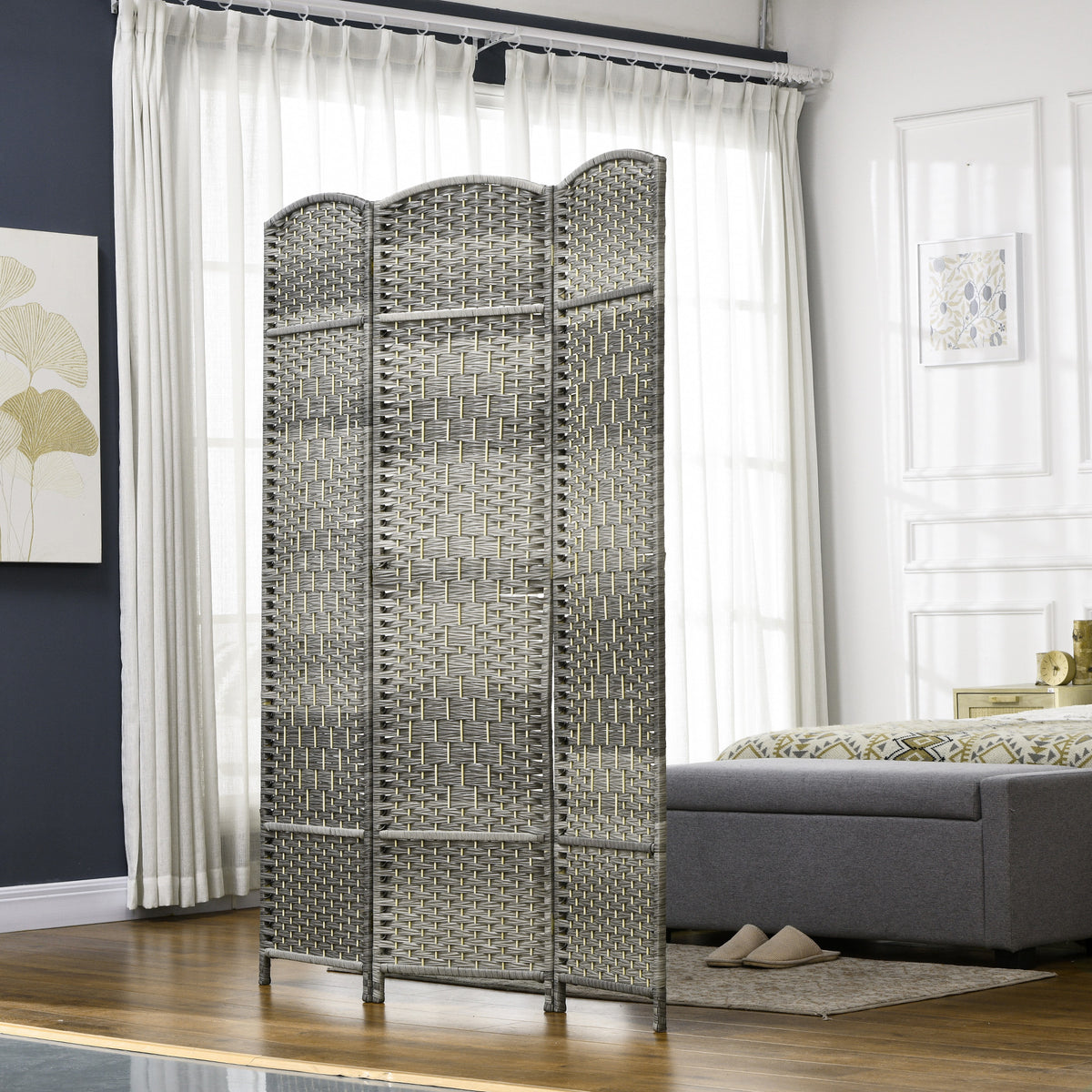6 Ft 3-Panel Folding Room Divider - Mixed Grey Pine Wood-Home Furnishings > Living Room Furniture > Room Dividers-DECOROLALA