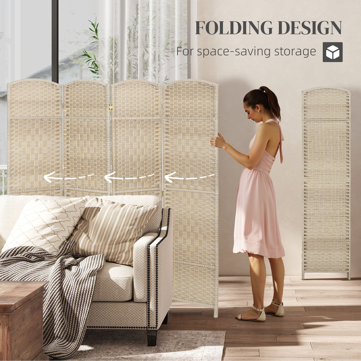 6 Ft 4-Panel Folding Room Divider - Light Oak Woven Pine-Home Furnishings > Living Room Furniture > Room Dividers-DECOROLALA