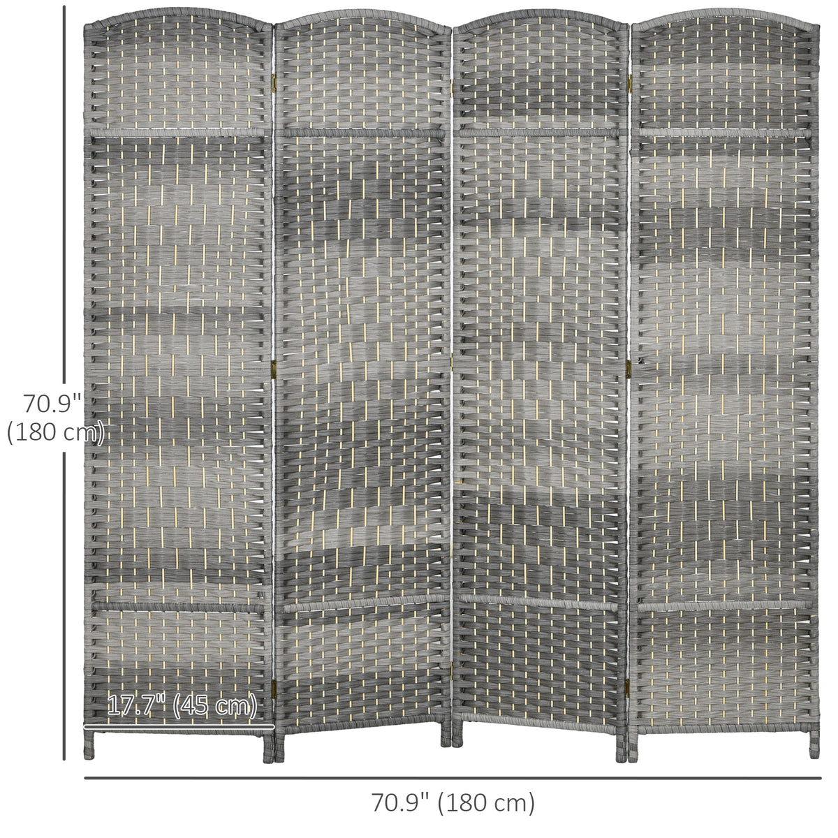 6 Ft Folding Room Divider - 4 Panel Woven Screen Mixed Grey-Home Furnishings > Living Room Furniture > Room Dividers-DECOROLALA