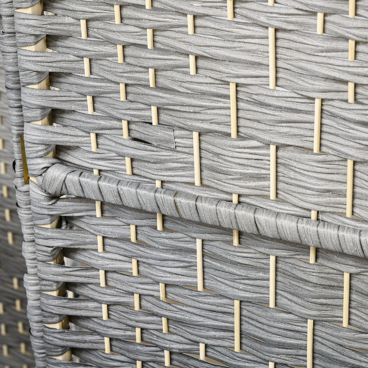 6 Ft Folding Room Divider - 4 Panel Woven Screen Mixed Grey-Home Furnishings > Living Room Furniture > Room Dividers-DECOROLALA