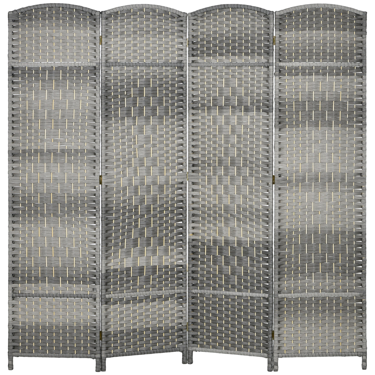 6 Ft Folding Room Divider - 4 Panel Woven Screen Mixed Grey-Home Furnishings > Living Room Furniture > Room Dividers-DECOROLALA
