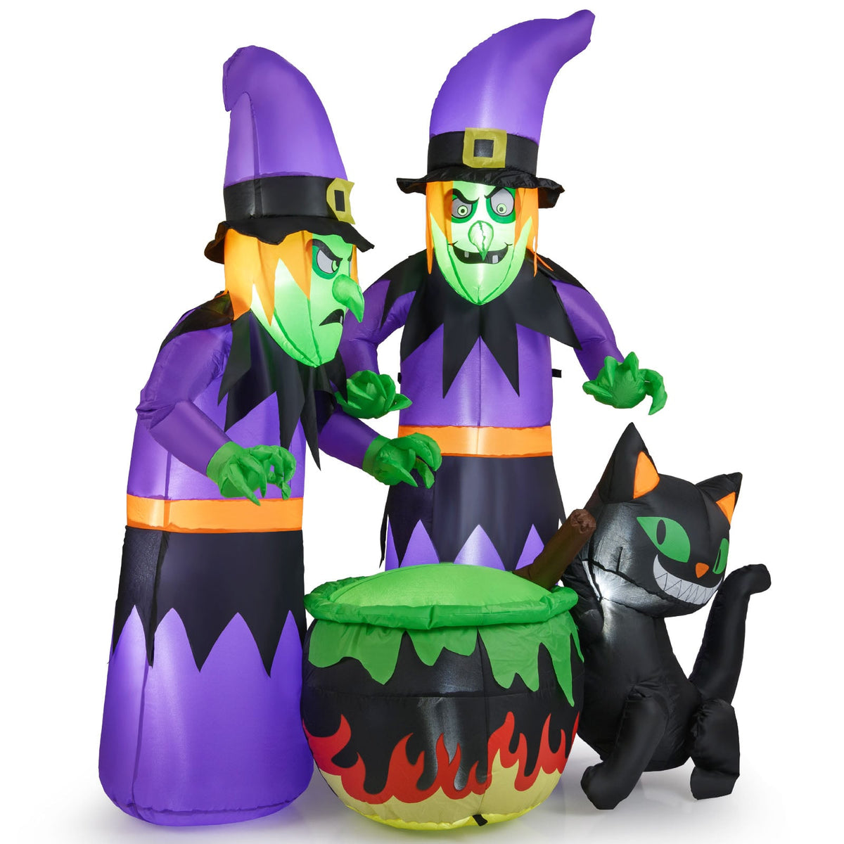 6 Ft Inflatable Halloween Witches with Cauldron and Black Cat LED-Halloween-DECOROLALA