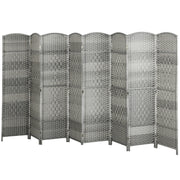 6 Ft Tall Folding Room Divider, 8 Panel Portable Privacy Screen, Hand-Woven Partition Wall Divider, Mixed Grey-Home Furnishings > Living Room Furniture > Room Dividers-DECOROLALA