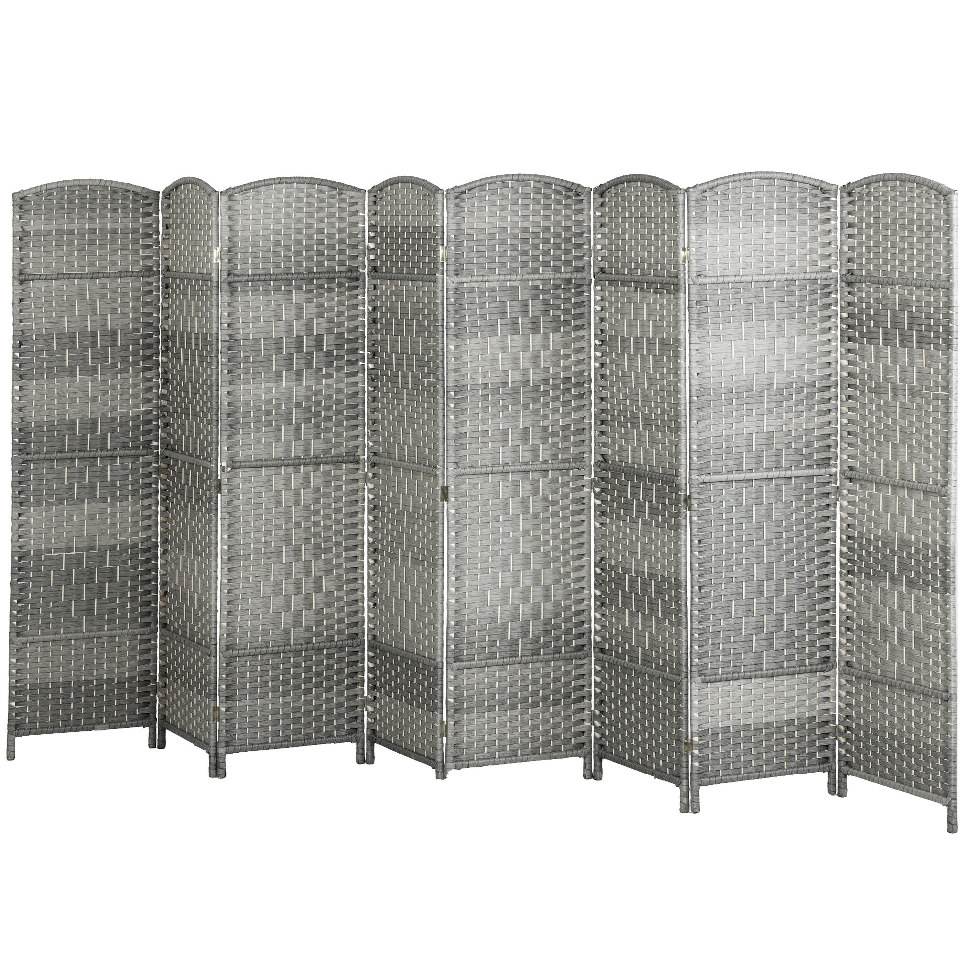 6 Ft Tall Folding Room Divider, 8 Panel Portable Privacy Screen, Hand-Woven Partition Wall Divider, Mixed Grey-Home Furnishings > Living Room Furniture > Room Dividers-DECOROLALA
