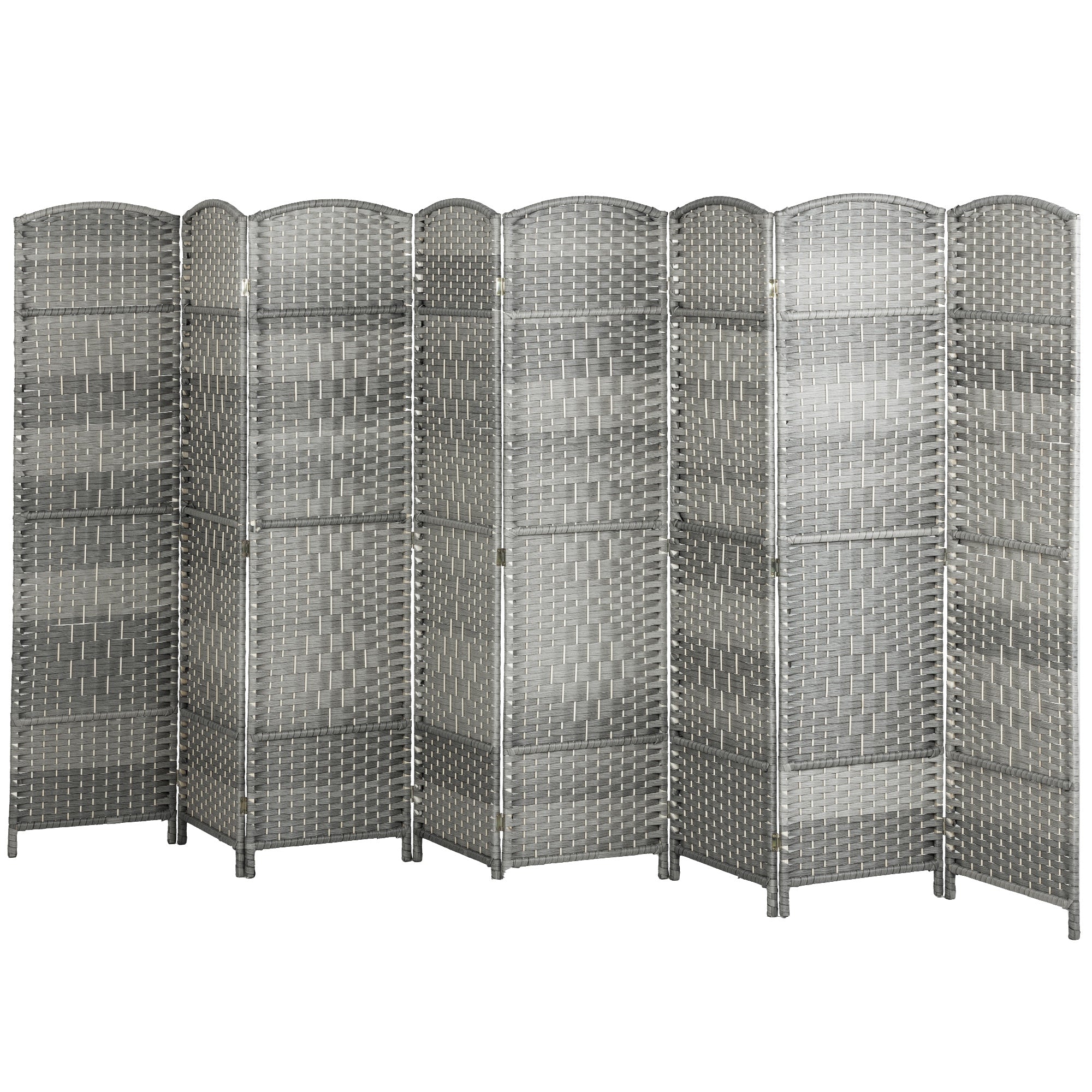 6 Ft Tall Folding Room Divider, 8 Panel Portable Privacy Screen, Hand-Woven Partition Wall Divider, Mixed Grey-Home Furnishings > Living Room Furniture > Room Dividers-DECOROLALA