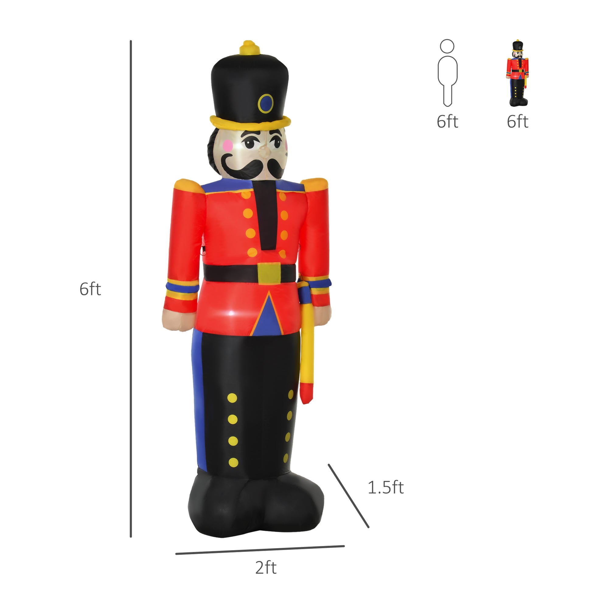 6 Ft Tall Nutcracker Toy Soldier Outdoor Lighted Airblown Inflatable Christmas Lawn Decoration-Home Furnishings > Holiday & Seasonal > Christmas Decorations > Christmas Inflatables-DECOROLALA