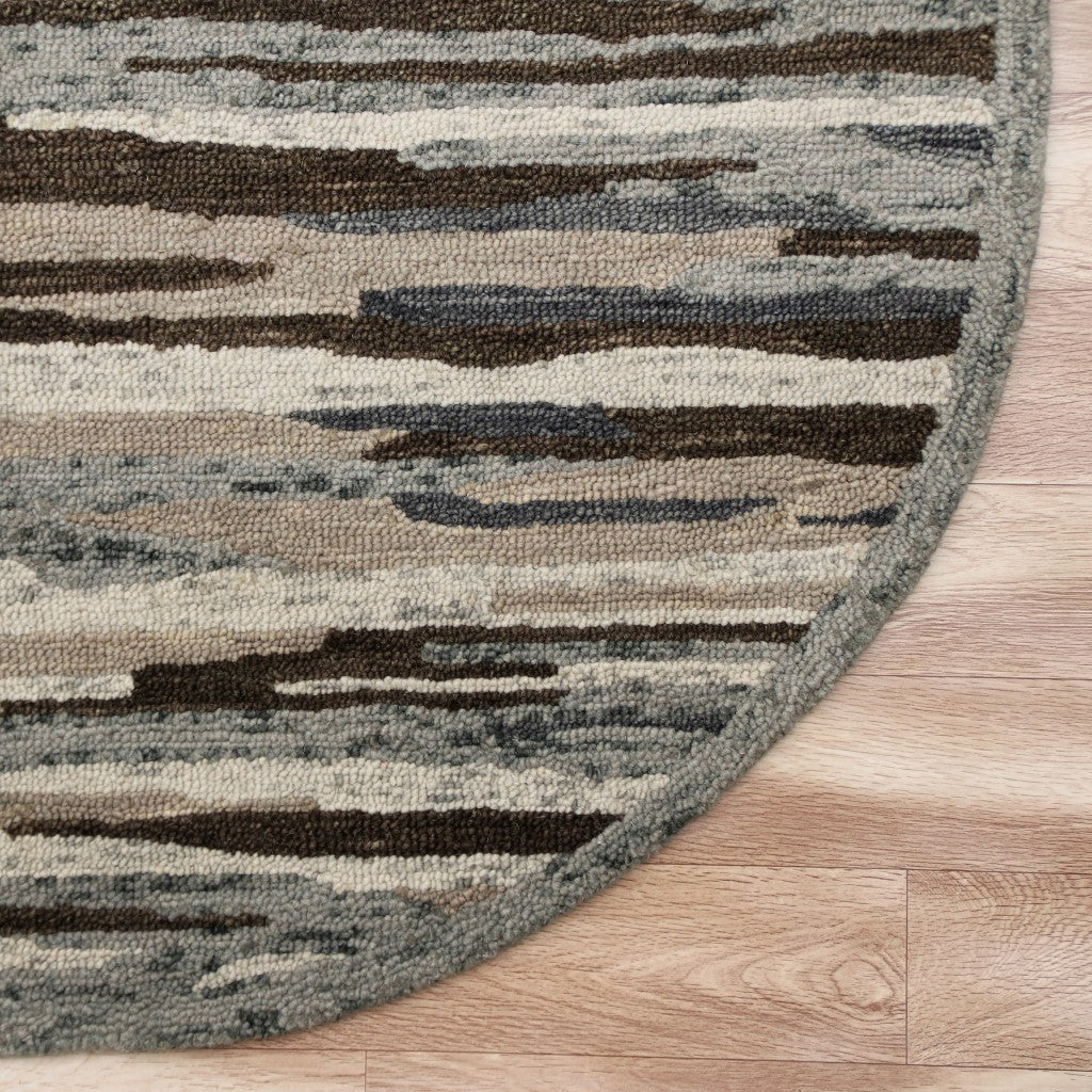 6' Gray And Brown Round Wool Hand Tufted Area Rug-Area Rugs-DECOROLALA