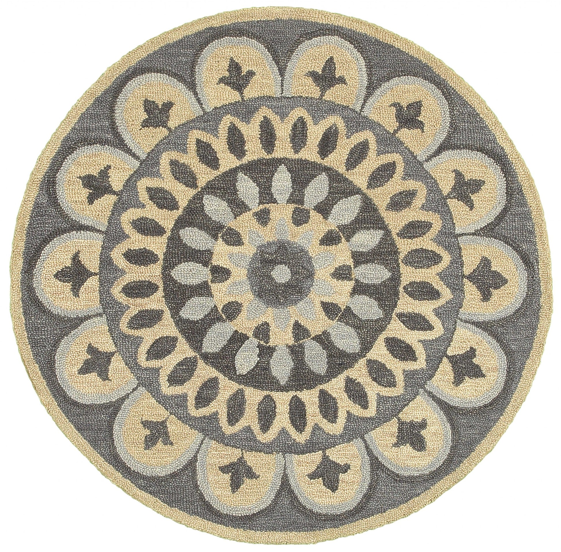 6' Gray Round Wool Geometric Hand Tufted Area Rug-Area Rugs-DECOROLALA