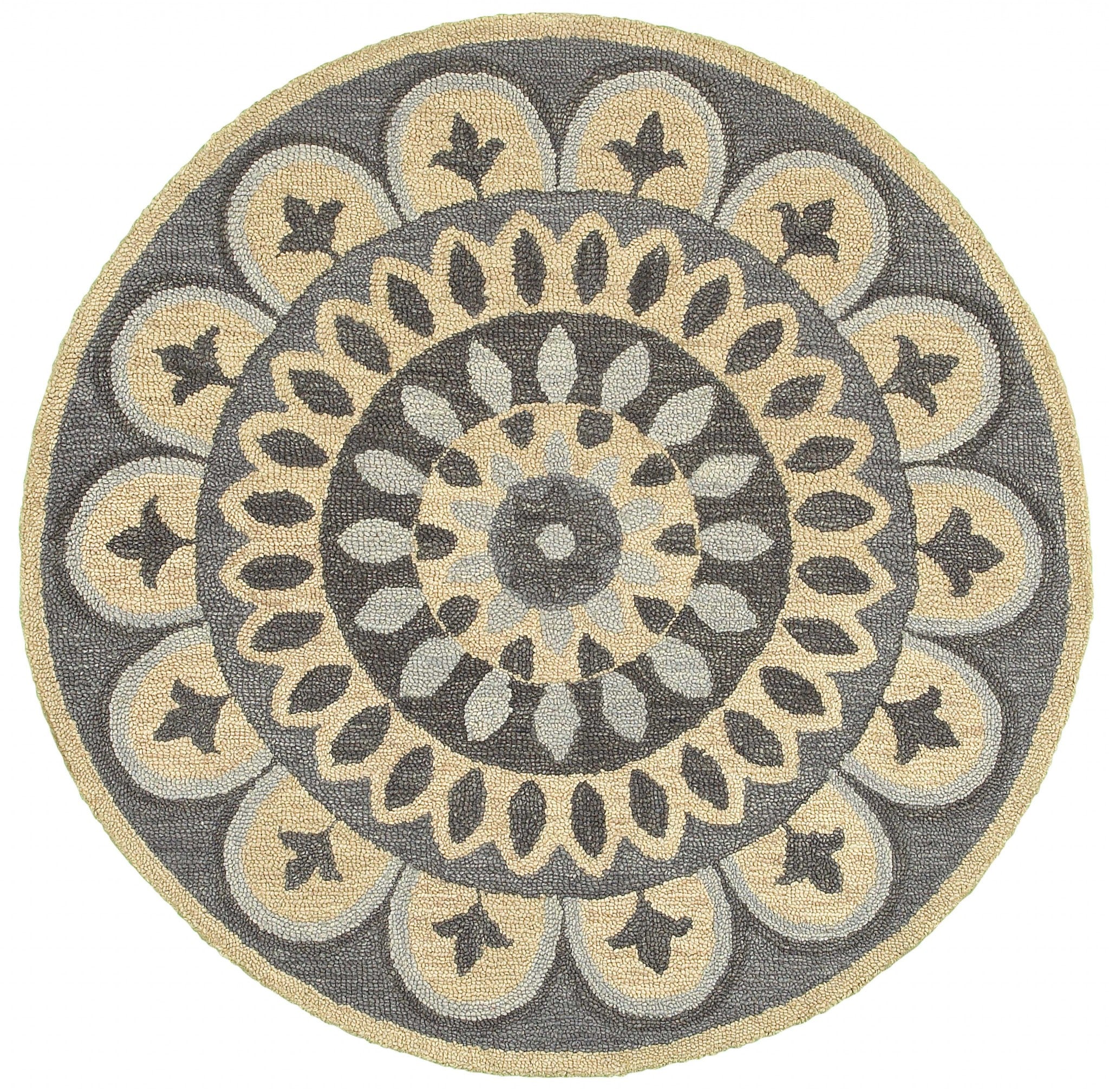 6' Gray Round Wool Geometric Hand Tufted Area Rug-Area Rugs-DECOROLALA