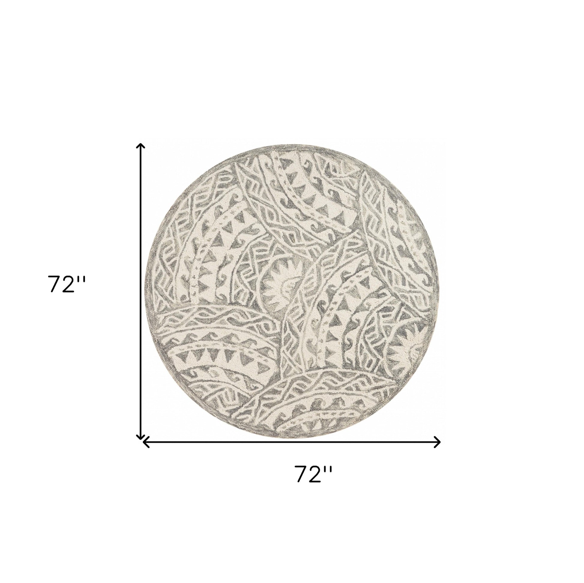 6' Gray Round Wool Geometric Hand Tufted Area Rug-Area Rugs-DECOROLALA