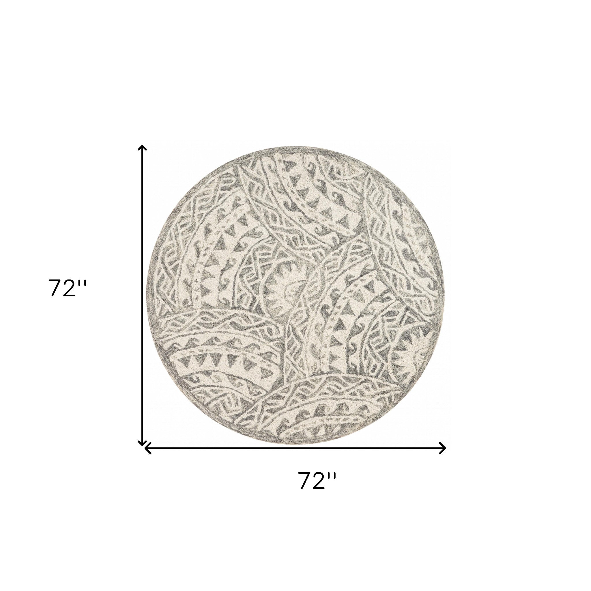 6' Gray Round Wool Geometric Hand Tufted Area Rug-Area Rugs-DECOROLALA