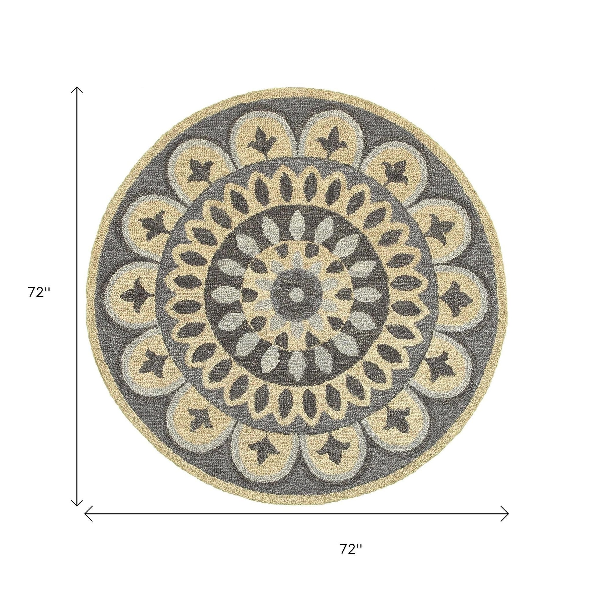 6' Gray Round Wool Geometric Hand Tufted Area Rug-Area Rugs-DECOROLALA