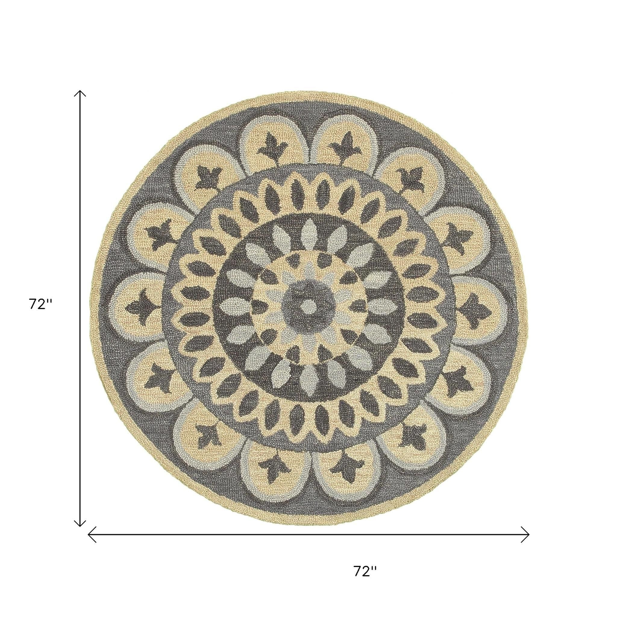 6' Gray Round Wool Geometric Hand Tufted Area Rug-Area Rugs-DECOROLALA