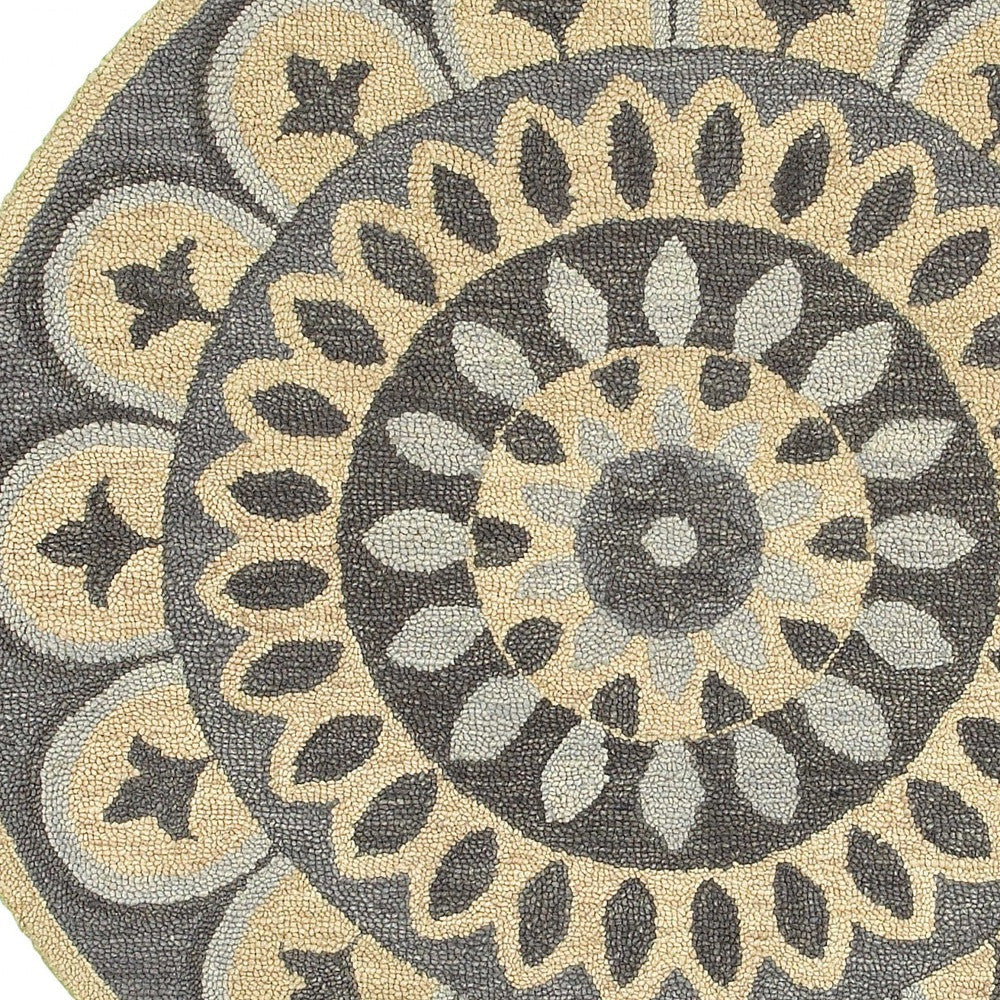 6' Gray Round Wool Geometric Hand Tufted Area Rug-Area Rugs-DECOROLALA