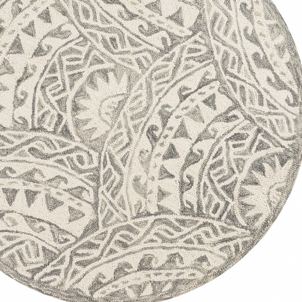 6' Gray Round Wool Geometric Hand Tufted Area Rug-Area Rugs-DECOROLALA