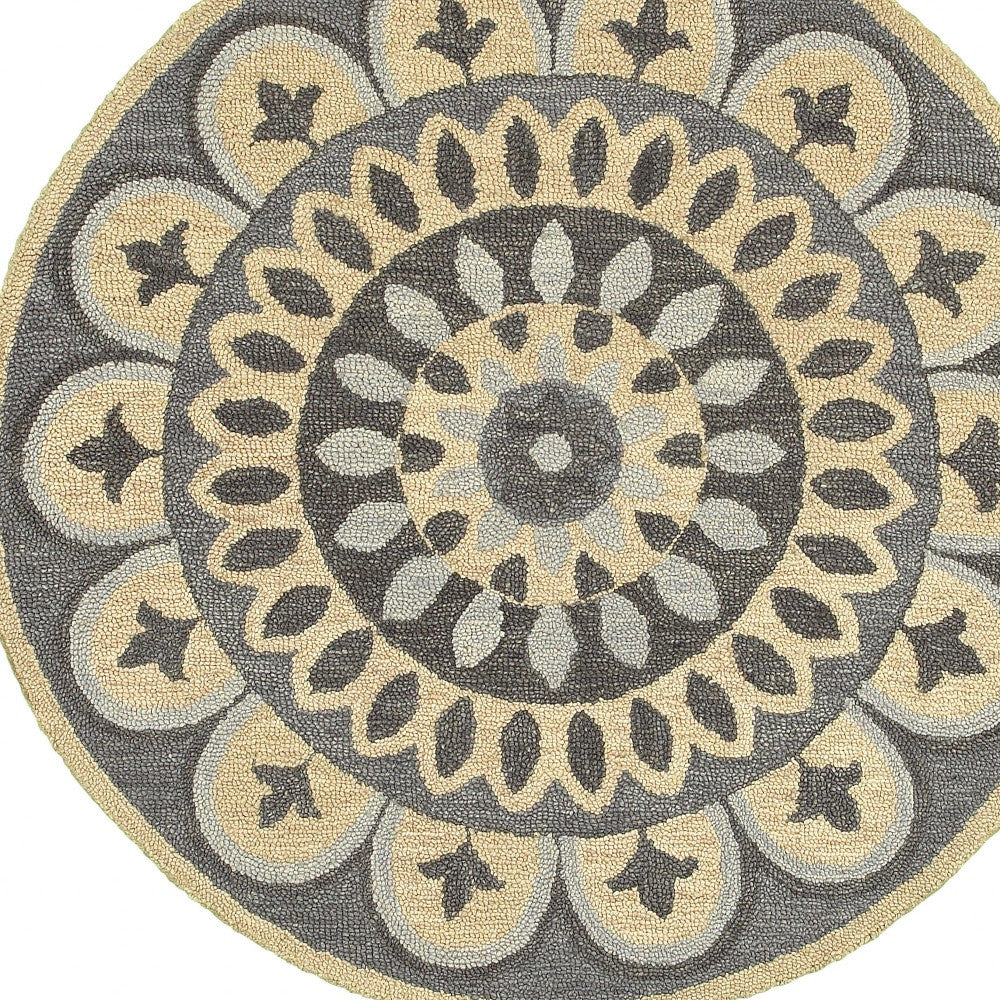 6' Gray Round Wool Geometric Hand Tufted Area Rug-Area Rugs-DECOROLALA