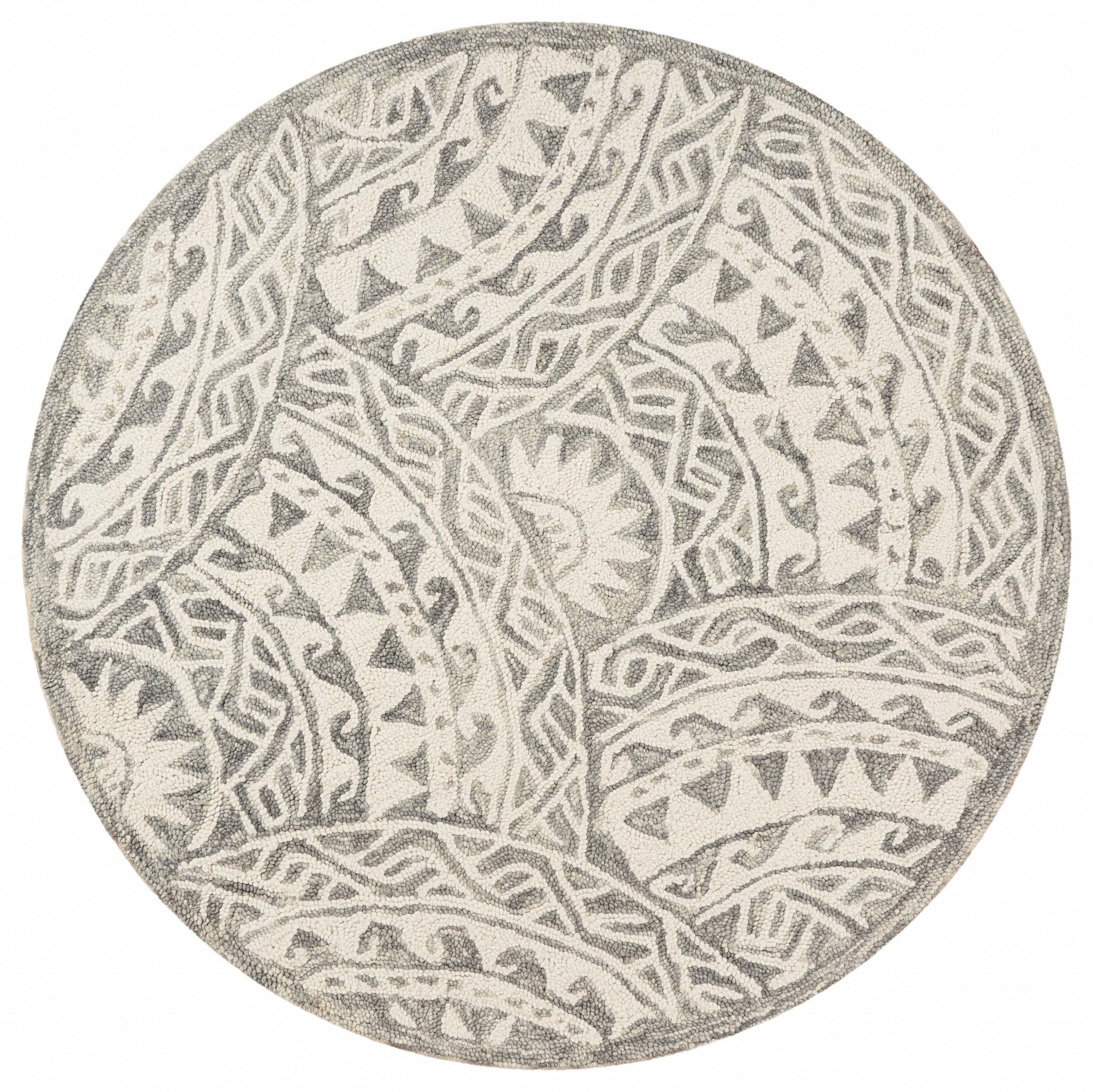 6' Gray Round Wool Geometric Hand Tufted Area Rug-Area Rugs-DECOROLALA