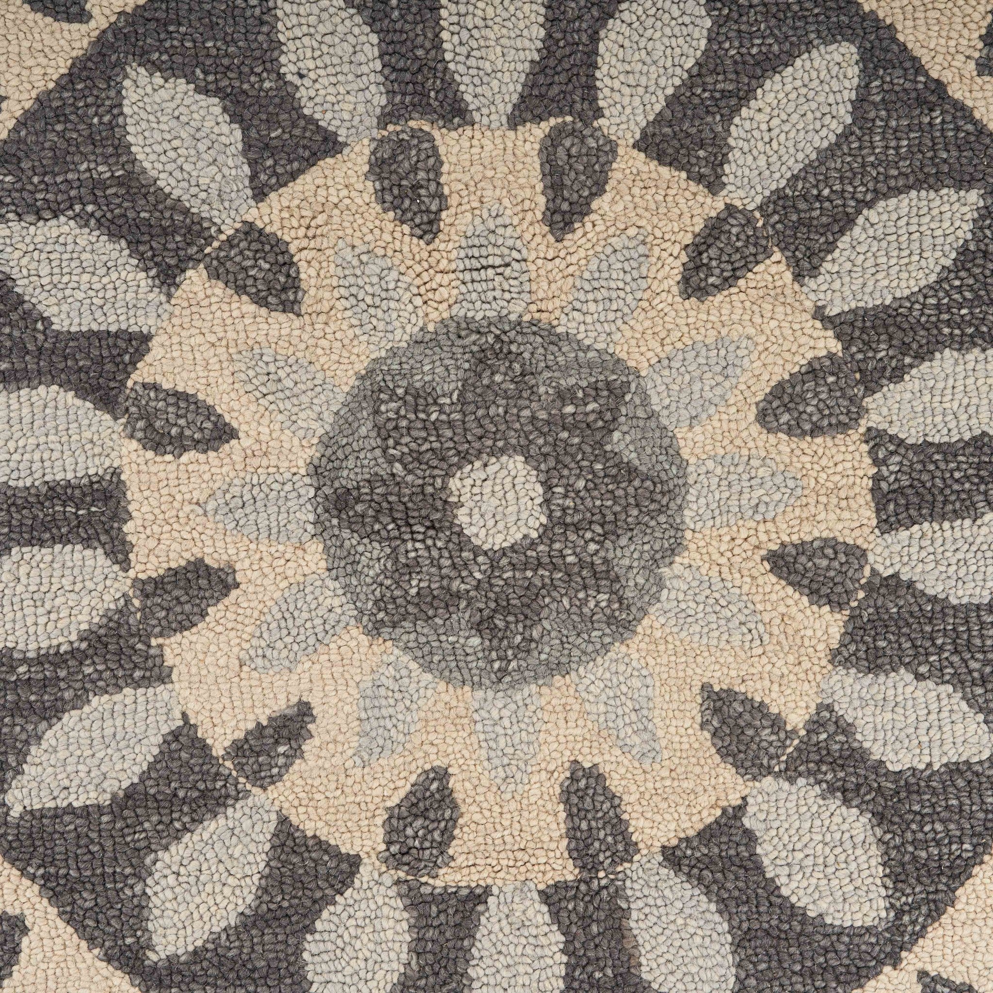 6' Gray Round Wool Geometric Hand Tufted Area Rug-Area Rugs-DECOROLALA