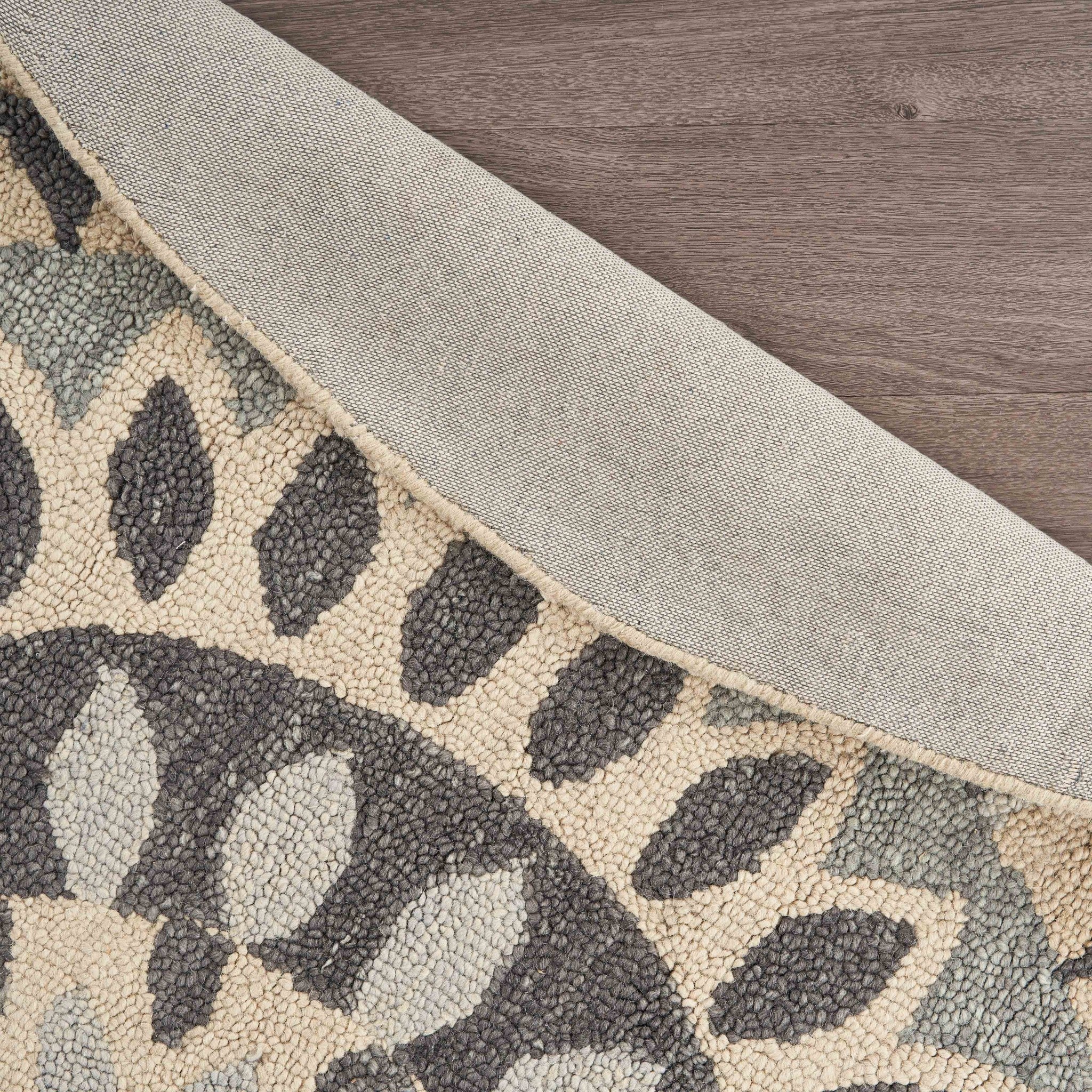 6' Gray Round Wool Geometric Hand Tufted Area Rug-Area Rugs-DECOROLALA