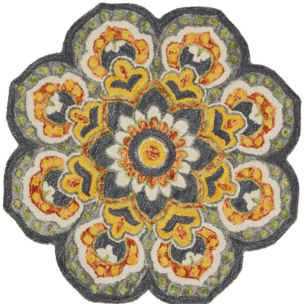 6' Gray Wool Geometric Hand Tufted Round Rug-Area Rugs-DECOROLALA