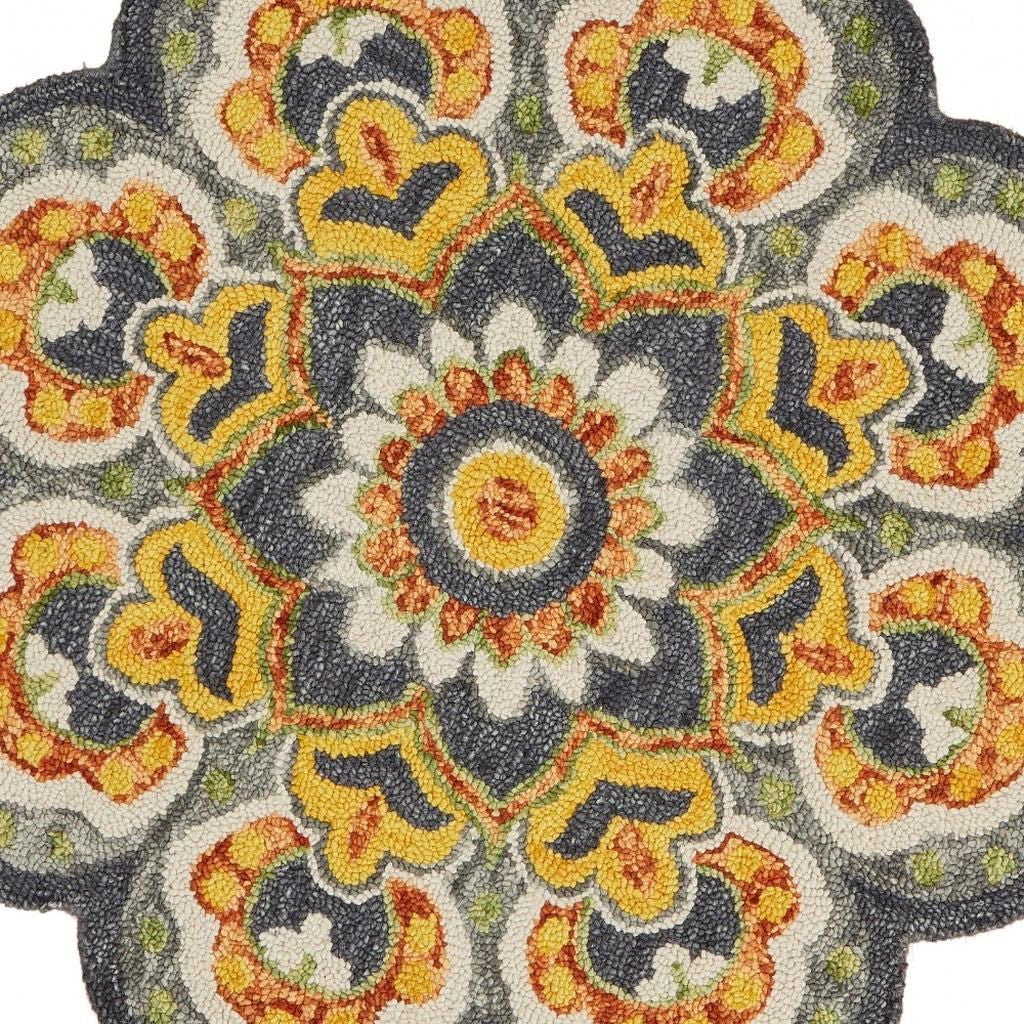 6' Gray Wool Geometric Hand Tufted Round Rug-Area Rugs-DECOROLALA