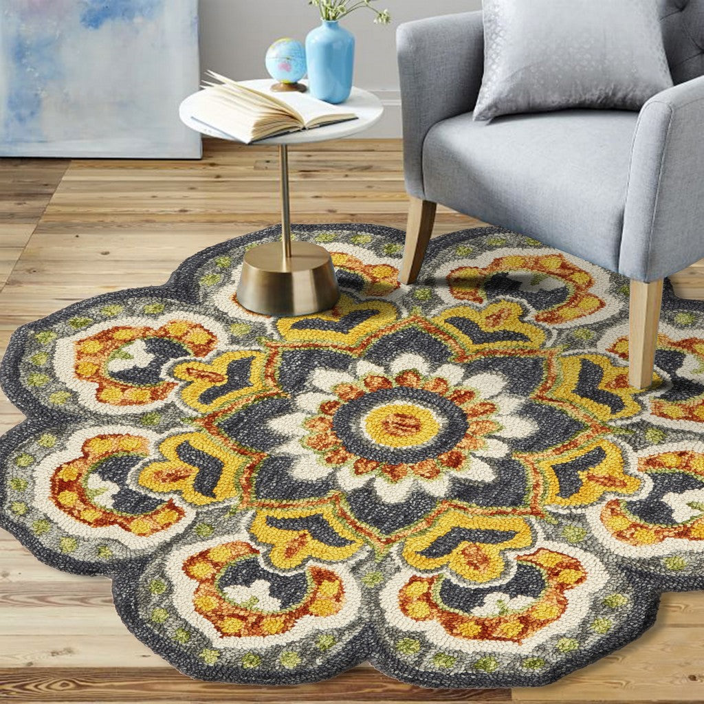 6' Gray Wool Geometric Hand Tufted Round Rug-Area Rugs-DECOROLALA
