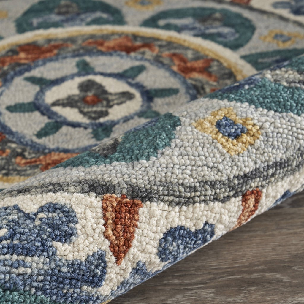 6' Green And Ivory Wool Hand Tufted Round Rug-Area Rugs-DECOROLALA