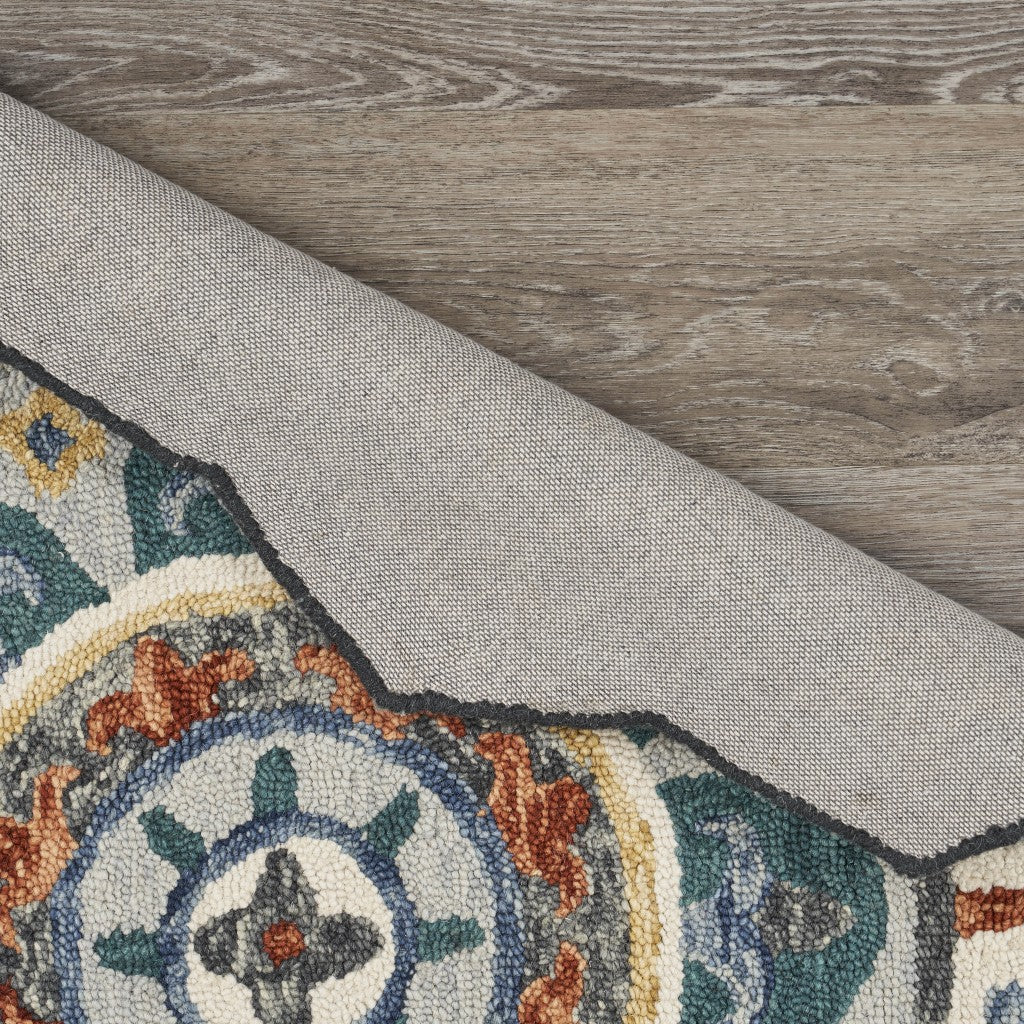 6' Green And Ivory Wool Hand Tufted Round Rug-Area Rugs-DECOROLALA